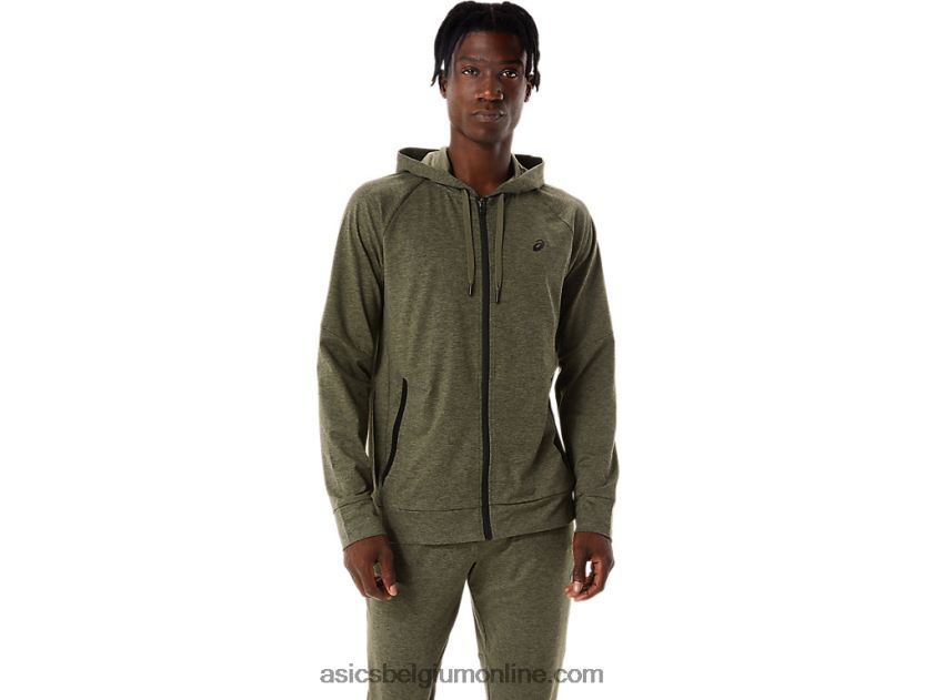 technische herenhoodie met volledige rits V6HXR2851 mantelgroen heide/perf zwart Asics