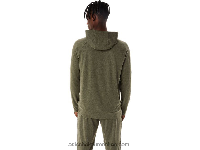 technische herenhoodie met volledige rits V6HXR2851 mantelgroen heide/perf zwart Asics