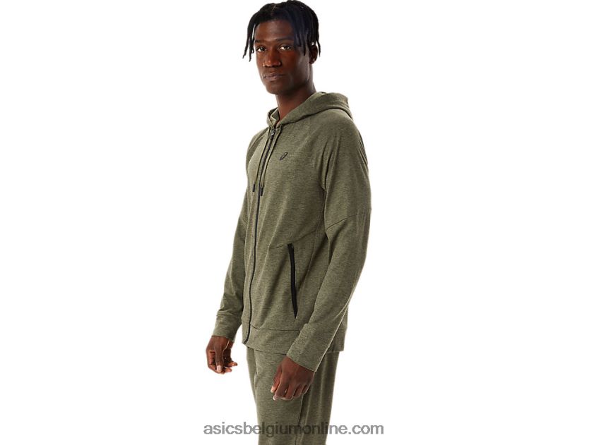 technische herenhoodie met volledige rits V6HXR2851 mantelgroen heide/perf zwart Asics