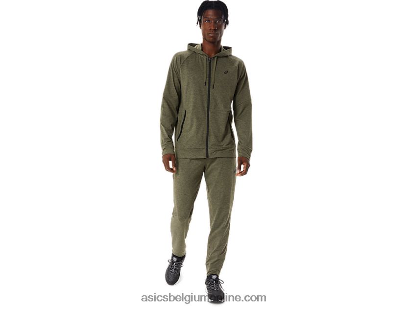 technische herenhoodie met volledige rits V6HXR2851 mantelgroen heide/perf zwart Asics
