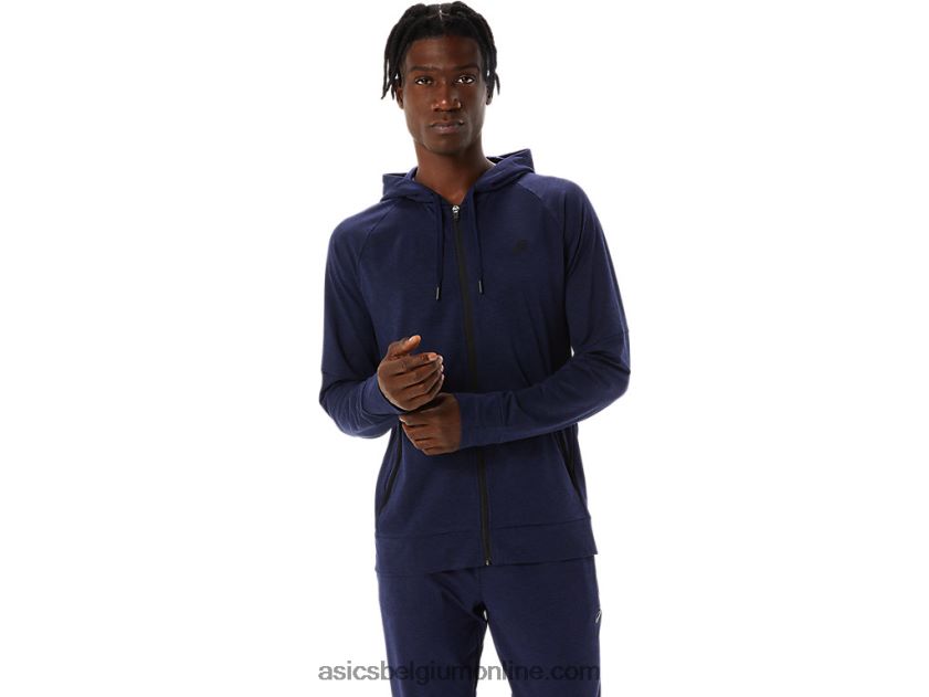 technische herenhoodie met volledige rits V6HXR2867 peacoat/perf zwart Asics