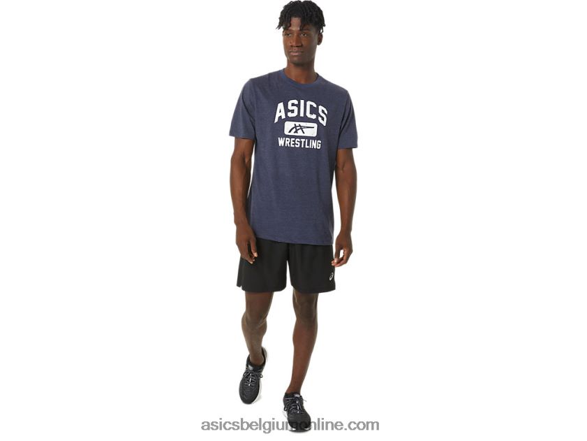 Unisex worstelen grafisch T-shirt V6HXR2826 peacoat heide Asics