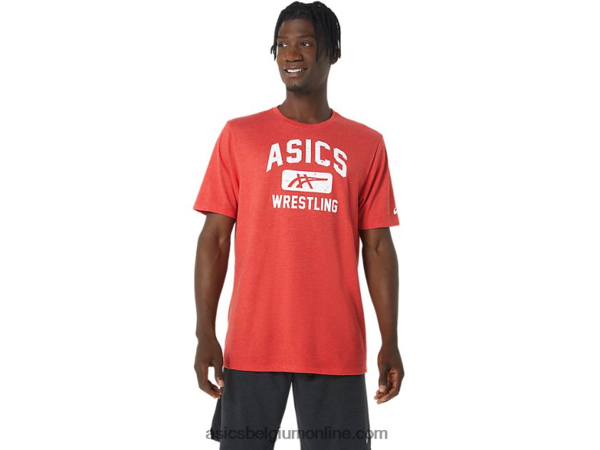 Unisex worstelen grafisch T-shirt V6HXR2848 klassieke rode heide Asics