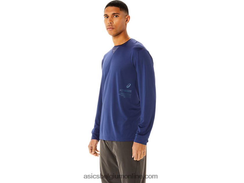 actibreeze verkoelende jacquardtop met lange mouwen voor heren V6HXR2992 diepe oceaan Asics
