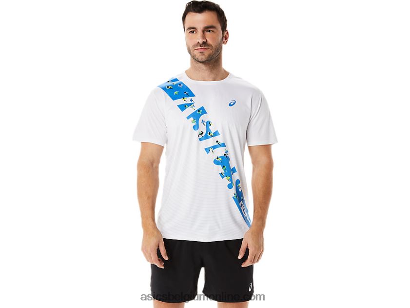ekiden herentop met korte mouwen V6HXR21101 schitterende wit/blauwe kust Asics