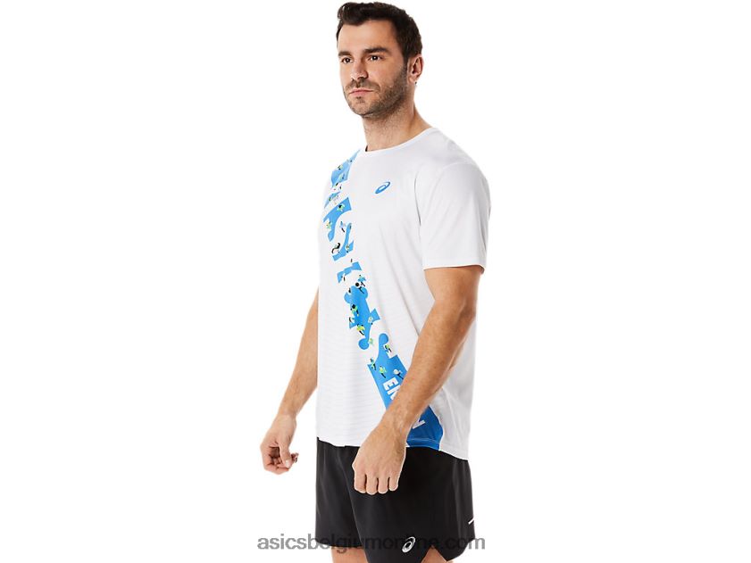 ekiden herentop met korte mouwen V6HXR21101 schitterende wit/blauwe kust Asics