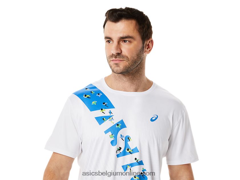 ekiden herentop met korte mouwen V6HXR21101 schitterende wit/blauwe kust Asics