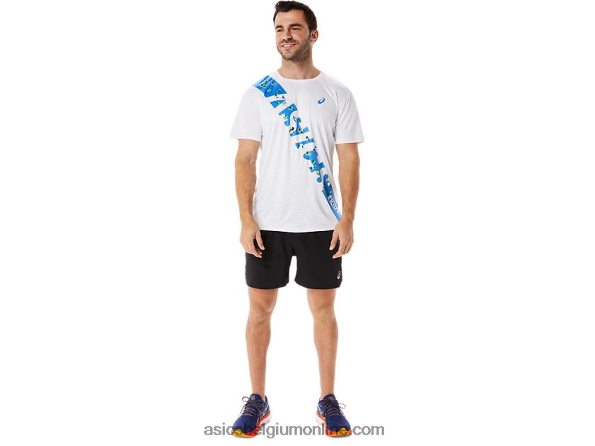 ekiden herentop met korte mouwen V6HXR21101 schitterende wit/blauwe kust Asics