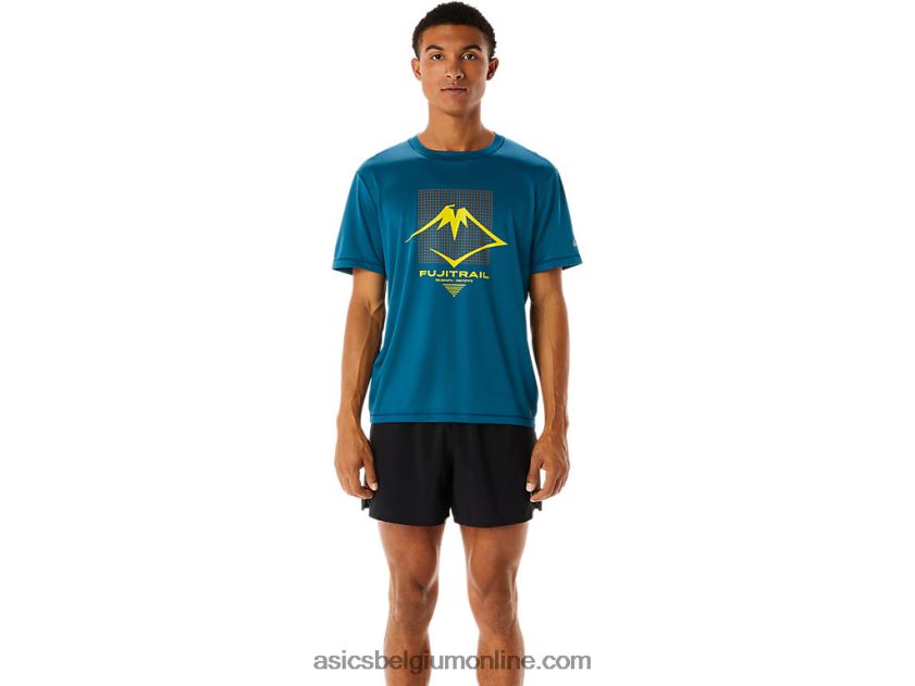 fujitrail-top met korte mouwen voor heren V6HXR2436 inkt groenblauw Asics