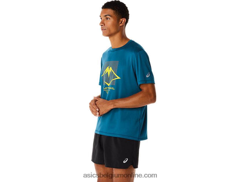 fujitrail-top met korte mouwen voor heren V6HXR2436 inkt groenblauw Asics