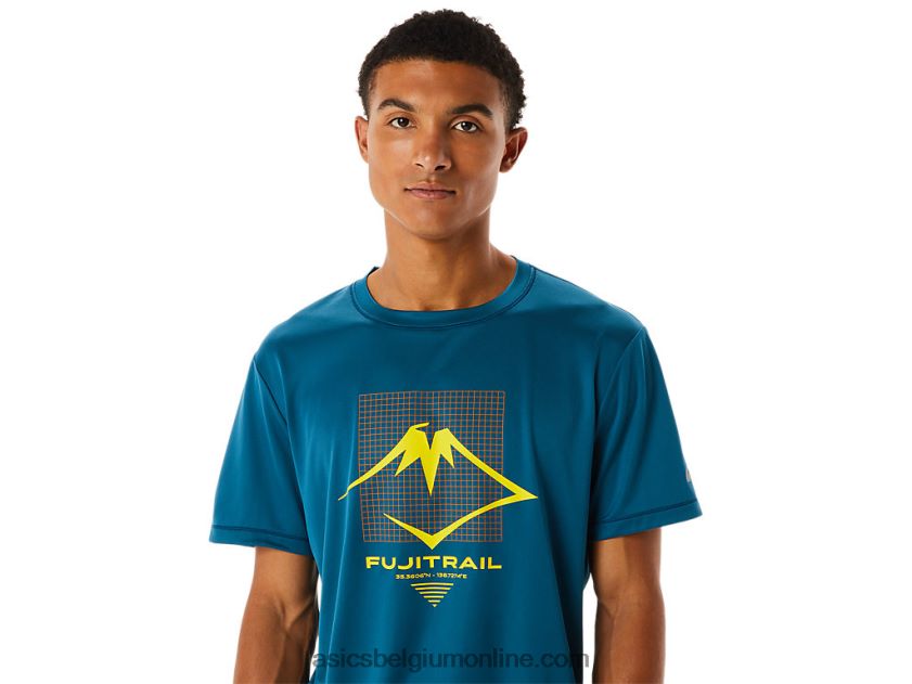 fujitrail-top met korte mouwen voor heren V6HXR2436 inkt groenblauw Asics