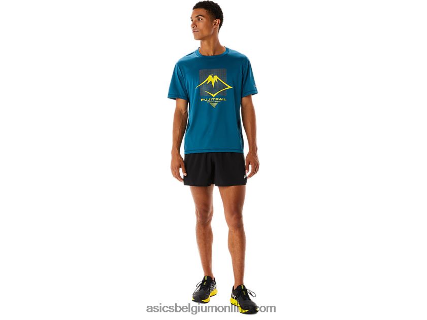 fujitrail-top met korte mouwen voor heren V6HXR2436 inkt groenblauw Asics