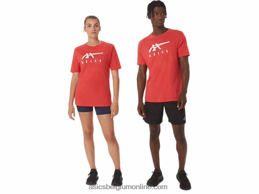 gestreept T-shirt met korte mouwen V6HXR21255 klassieke rode heide Asics
