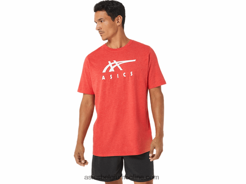 gestreept T-shirt met korte mouwen V6HXR21255 klassieke rode heide Asics