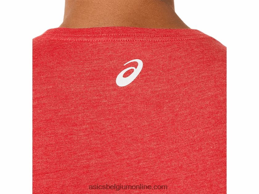 gestreept T-shirt met korte mouwen V6HXR21255 klassieke rode heide Asics