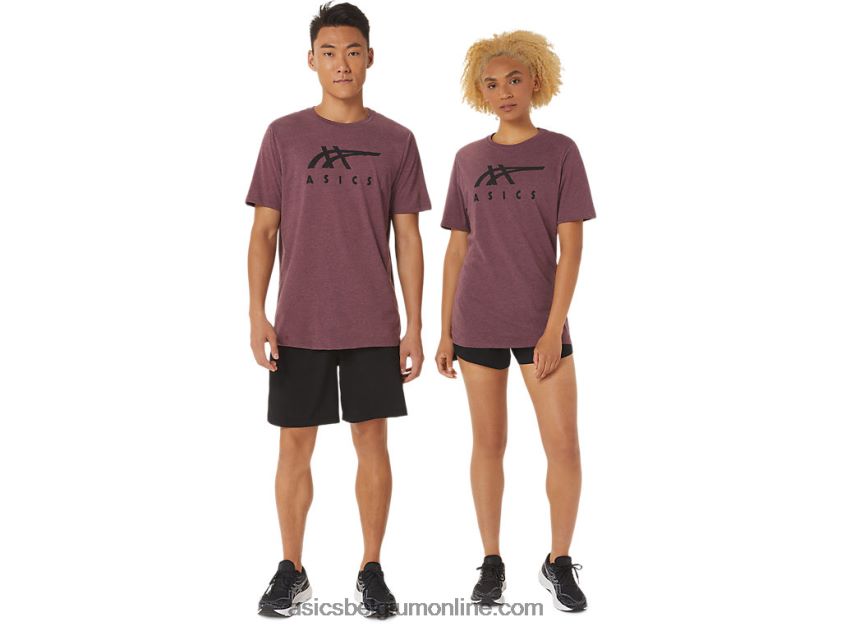 gestreept T-shirt met korte mouwen V6HXR21643 diepe marsheide Asics