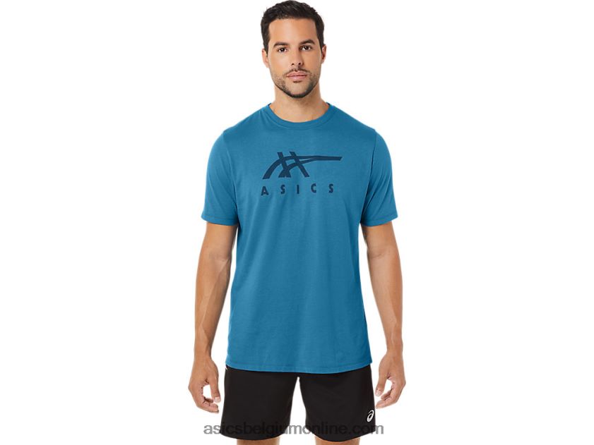 gestreept T-shirt met korte mouwen V6HXR2166 eiland blauwe heide Asics