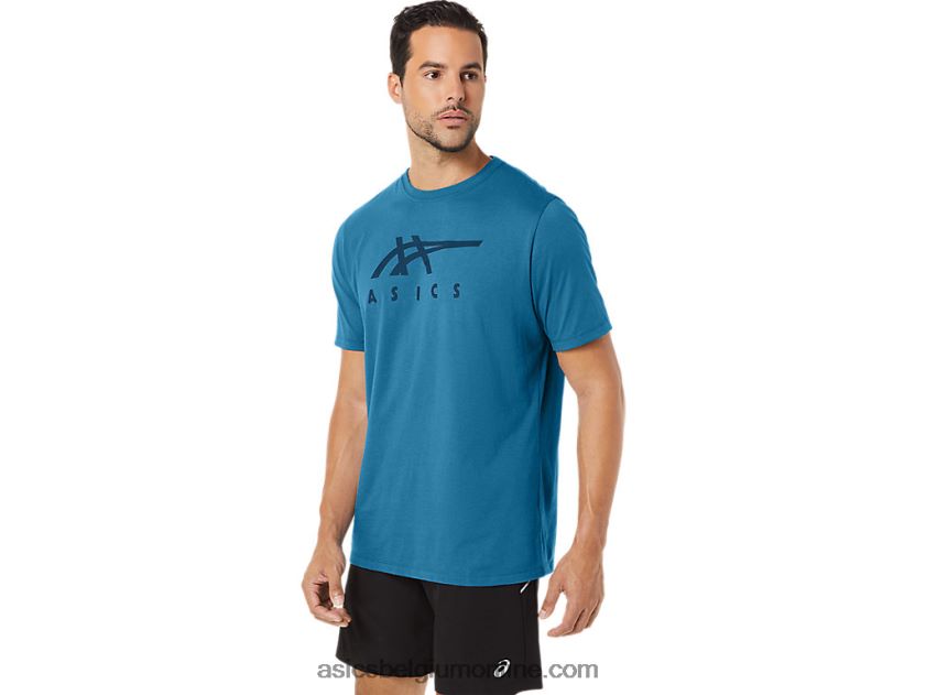 gestreept T-shirt met korte mouwen V6HXR2166 eiland blauwe heide Asics