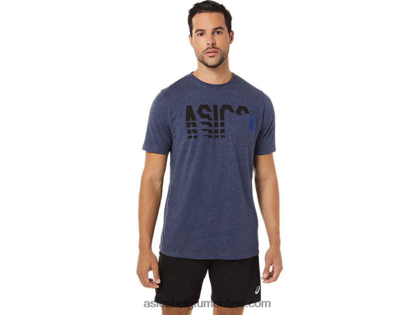 gestreept T-shirt met korte mouwen V6HXR21731 peacoat heide Asics