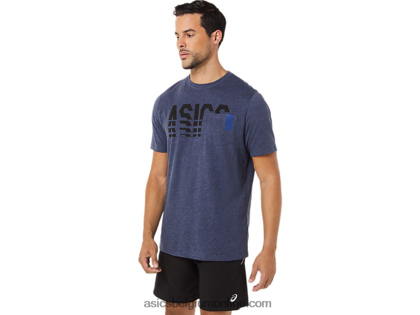 gestreept T-shirt met korte mouwen V6HXR21731 peacoat heide Asics