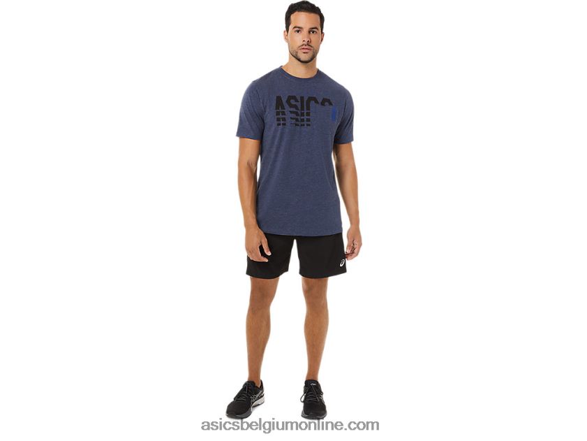 gestreept T-shirt met korte mouwen V6HXR21731 peacoat heide Asics
