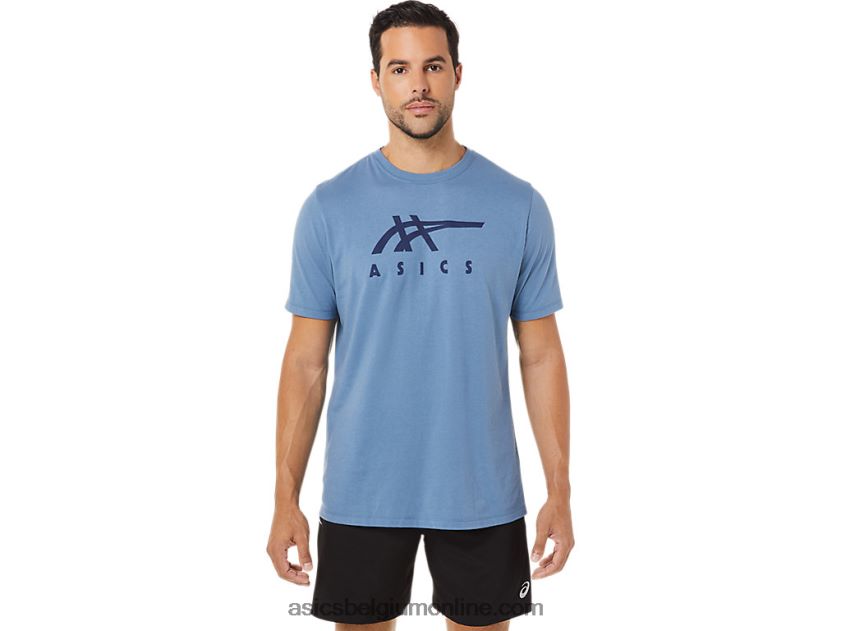 gestreept T-shirt met korte mouwen V6HXR21743 stormblauw Asics