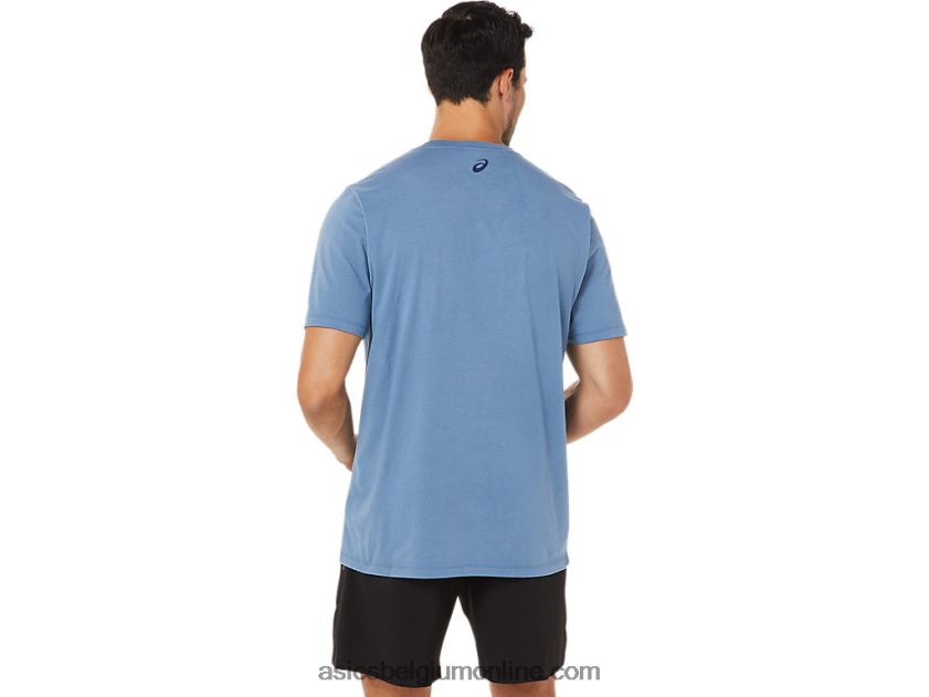 gestreept T-shirt met korte mouwen V6HXR21743 stormblauw Asics
