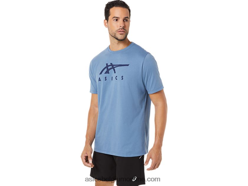 gestreept T-shirt met korte mouwen V6HXR21743 stormblauw Asics