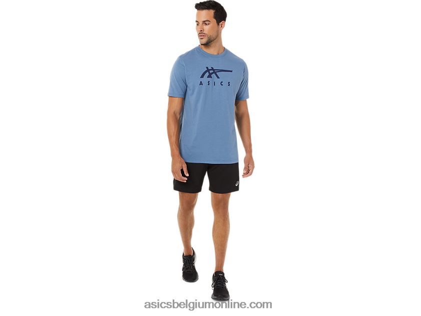 gestreept T-shirt met korte mouwen V6HXR21743 stormblauw Asics