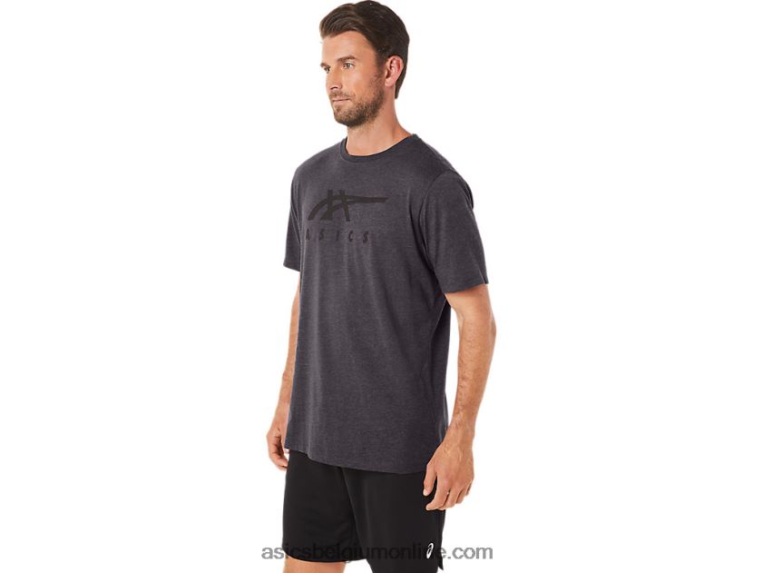 gestreept T-shirt met korte mouwen V6HXR219 donkergrijze heide Asics