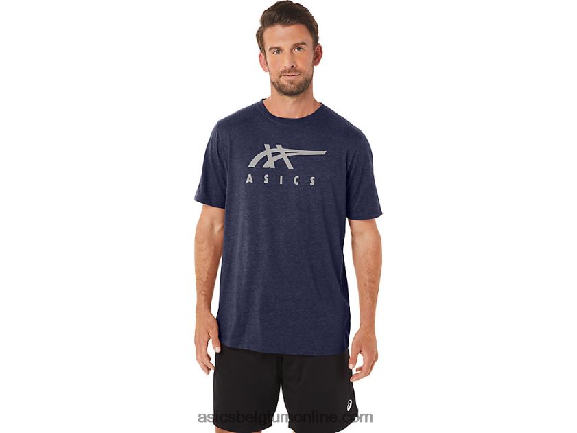gestreept T-shirt met korte mouwen V6HXR223 peacoat heide Asics