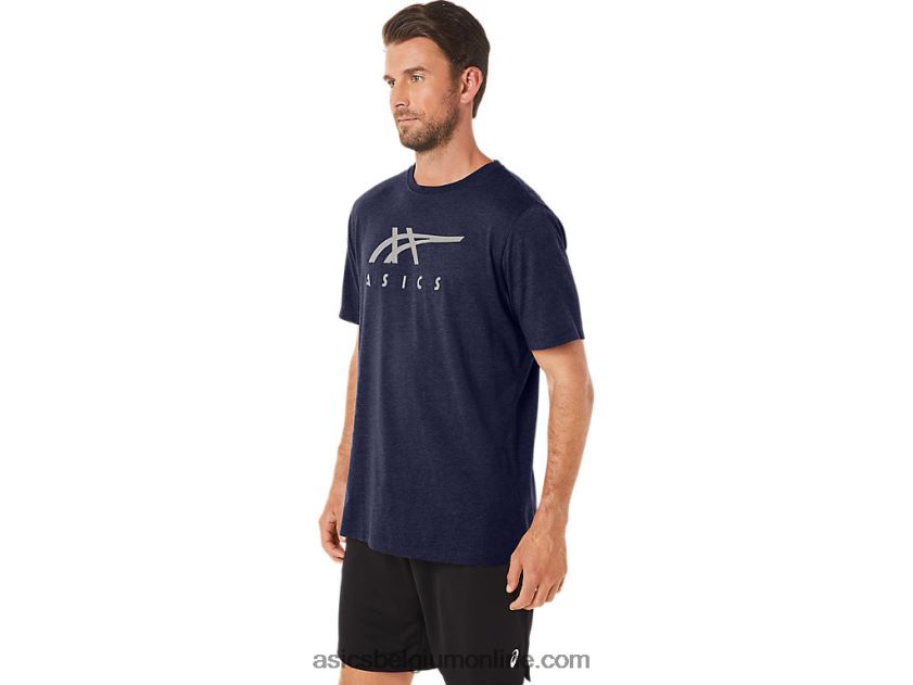 gestreept T-shirt met korte mouwen V6HXR223 peacoat heide Asics
