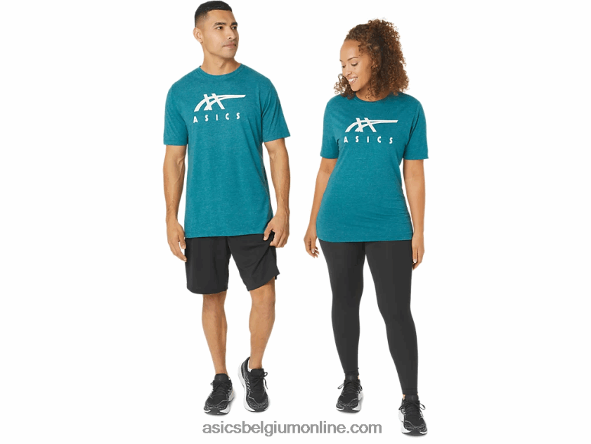 gestreept T-shirt met korte mouwen V6HXR2802 fluwelen dennenheide Asics