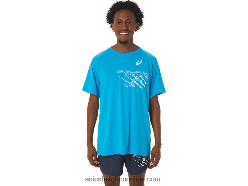 heren finishlijn grafische top met korte mouwen V6HXR2237 eiland blauw Asics
