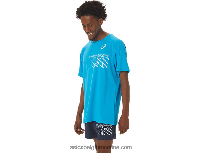 heren finishlijn grafische top met korte mouwen V6HXR2237 eiland blauw Asics
