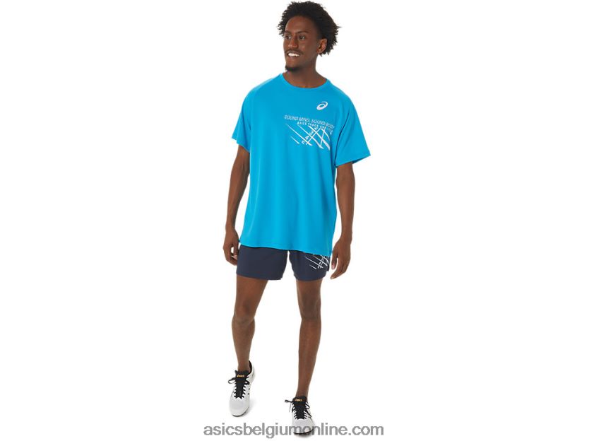 heren finishlijn grafische top met korte mouwen V6HXR2237 eiland blauw Asics