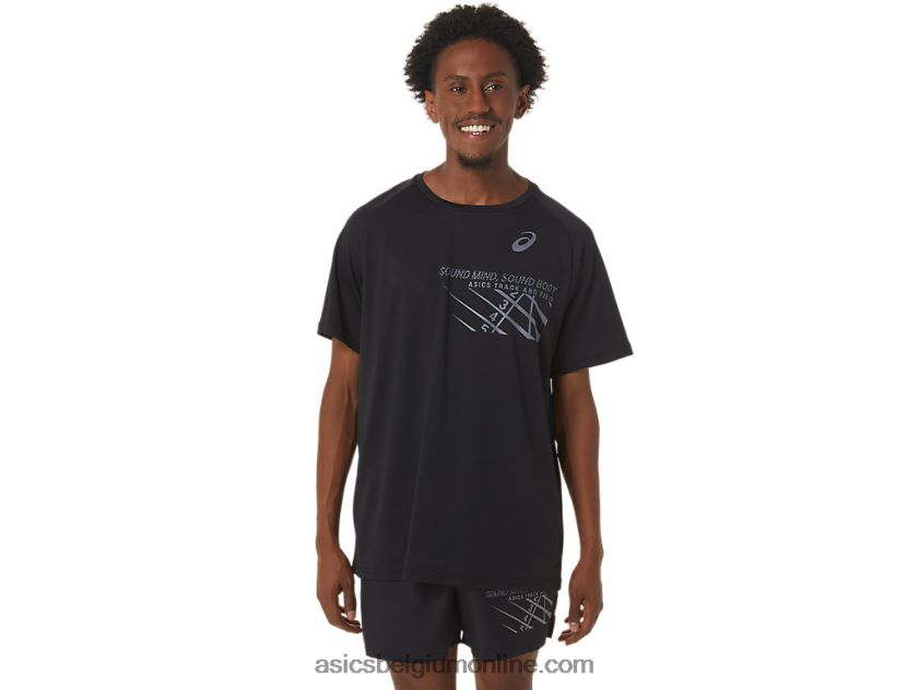 heren finishlijn grafische top met korte mouwen V6HXR2249 prestatie zwart Asics