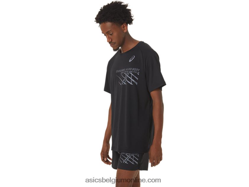 heren finishlijn grafische top met korte mouwen V6HXR2249 prestatie zwart Asics