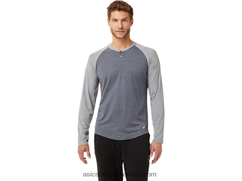 heren perf henley met lange mouwen V6HXR22025 drager grijs/sheet rock heide Asics