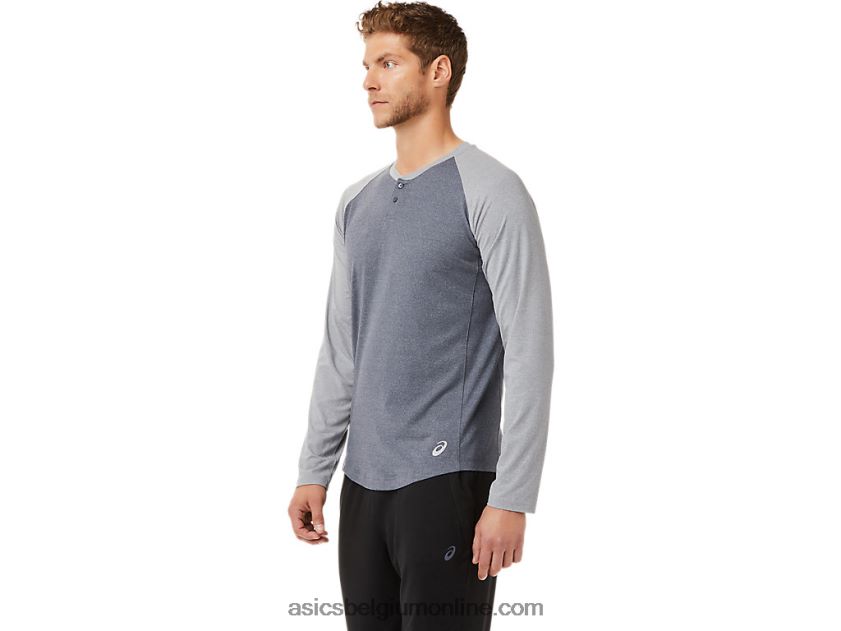 heren perf henley met lange mouwen V6HXR22025 drager grijs/sheet rock heide Asics