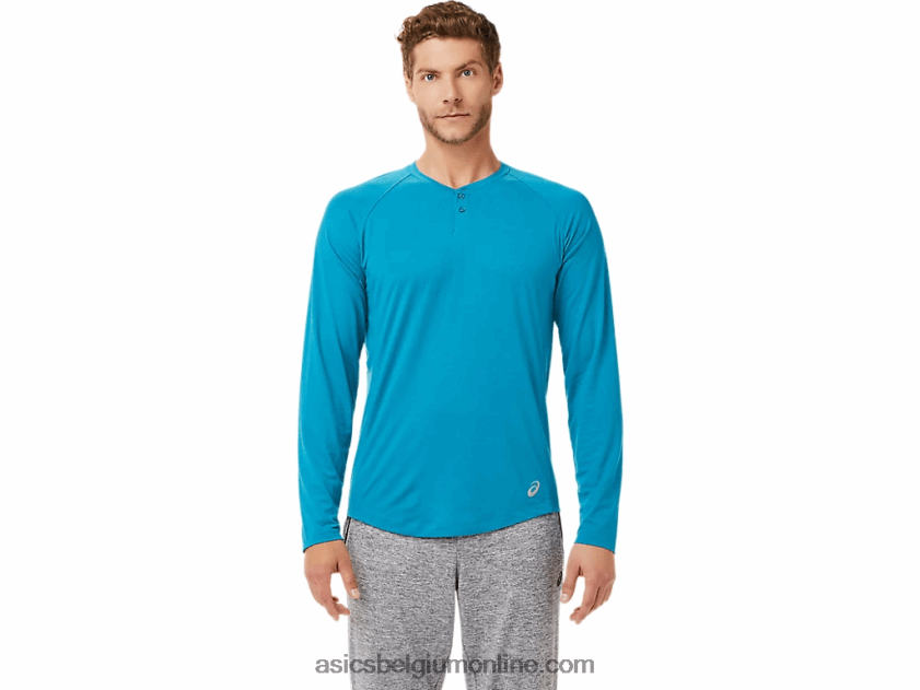heren perf henley met lange mouwen V6HXR22026 teal blauwe heide Asics