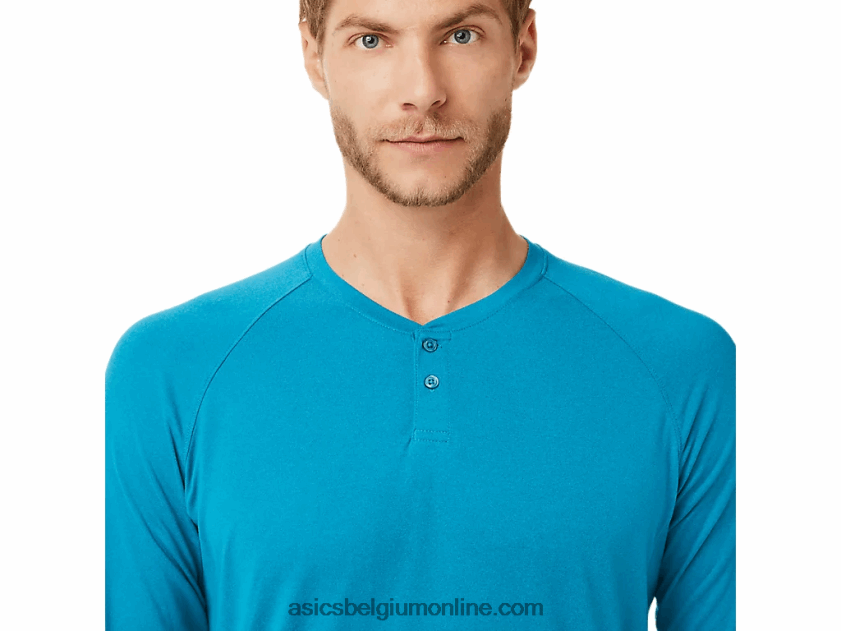 heren perf henley met lange mouwen V6HXR22026 teal blauwe heide Asics