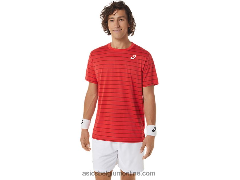 herentop met strepen en korte mouwen V6HXR2493 klassiek rood Asics