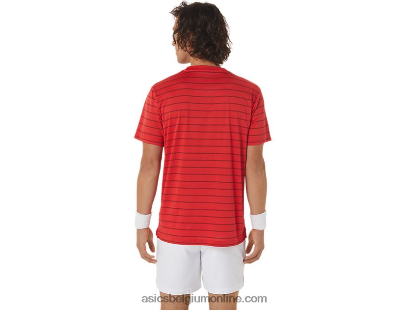 herentop met strepen en korte mouwen V6HXR2493 klassiek rood Asics