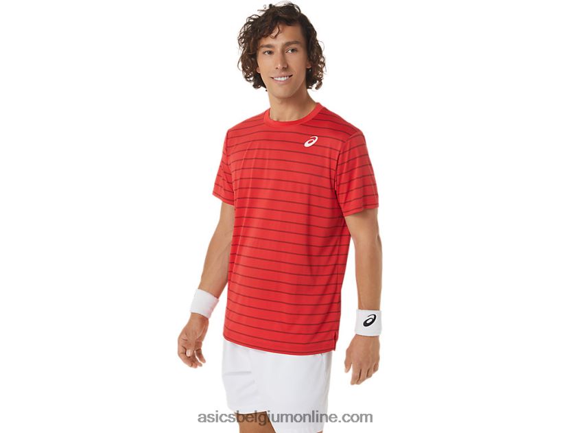 herentop met strepen en korte mouwen V6HXR2493 klassiek rood Asics
