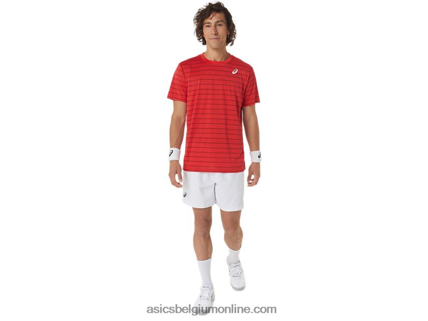 herentop met strepen en korte mouwen V6HXR2493 klassiek rood Asics