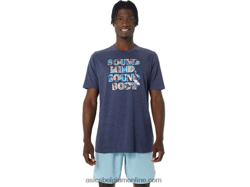 hibiscus slogan T-shirt V6HXR21045 peacoat heide Asics