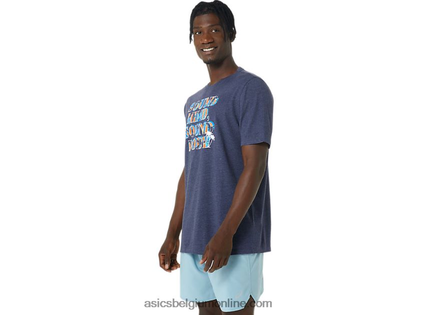 hibiscus slogan T-shirt V6HXR21045 peacoat heide Asics