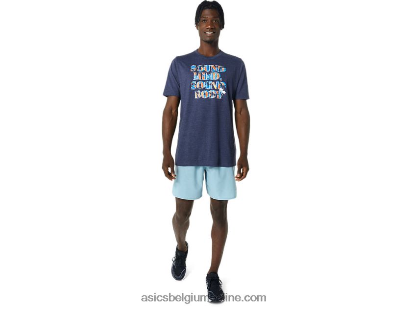 hibiscus slogan T-shirt V6HXR21045 peacoat heide Asics