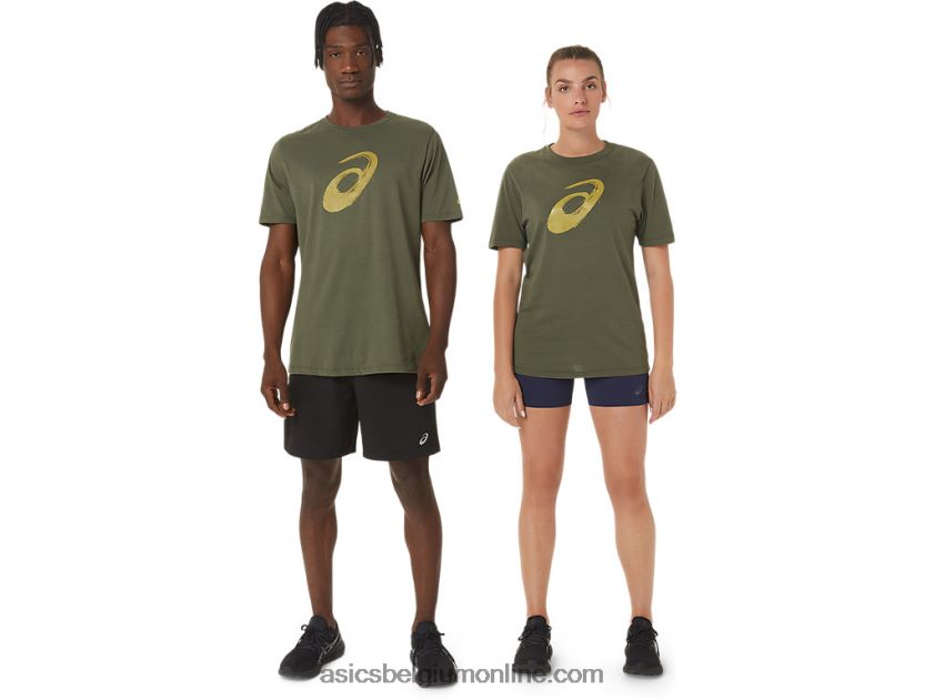 penseel korte mouw T-shirt V6HXR21258 olijf canvas Asics